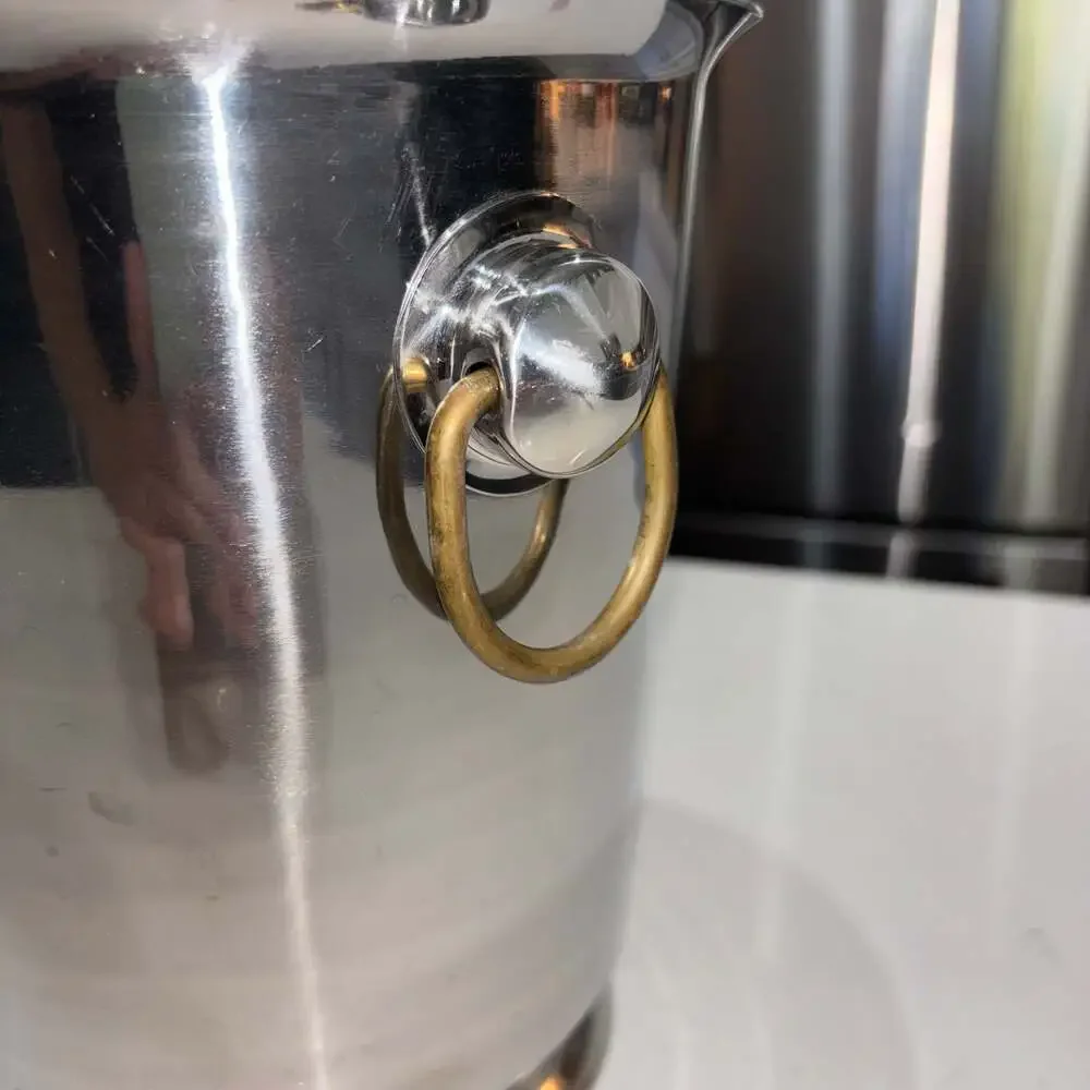 Vintage Style Stainless Steel Wine Champagne Ice Bucket with Brass Ring Handles